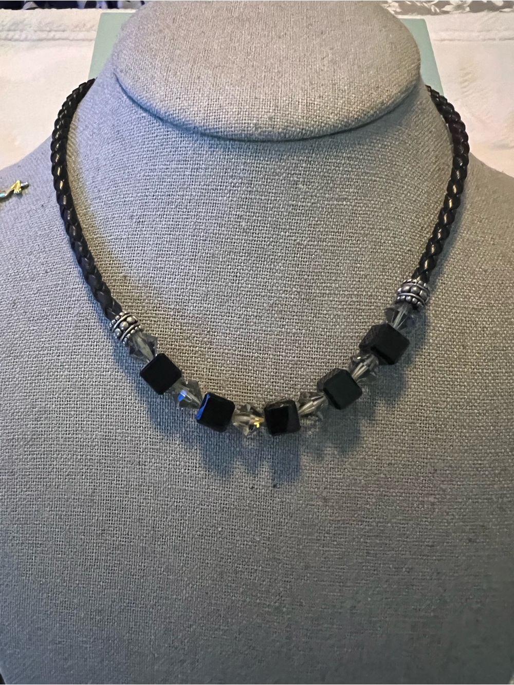 Black Tourmaline  & Smokey Quartz Beaded Leather Necklace - Mens & Womens Jewelr